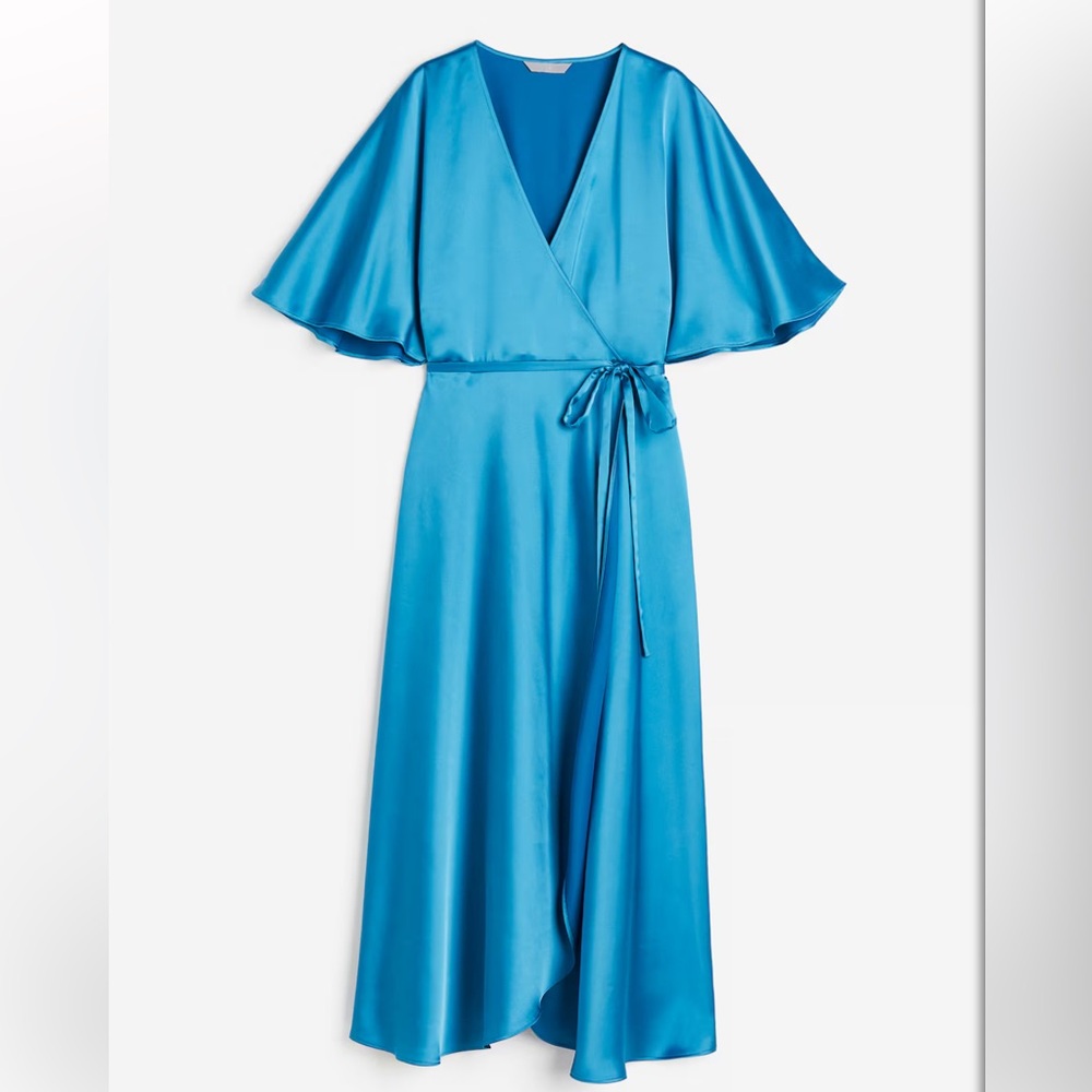 H&M Blue Satin Midi Dress